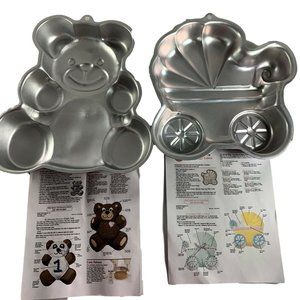 Wilton Cake Pans Lot of 2 Baby Buggy 2105-3319 Teddy Bear Pan Shower  2105-4943